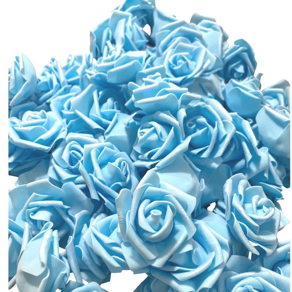 Juvale Light Blue Artificial Foam Roses Bulk Set 50pcs Stemless Floral Decor DIY